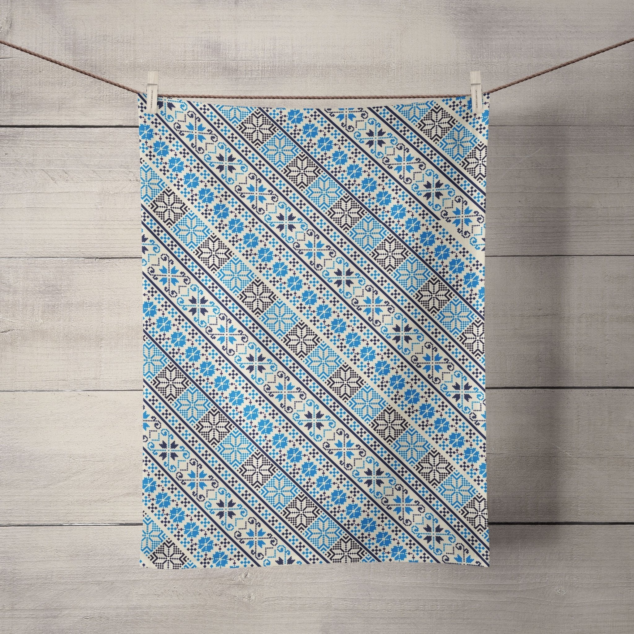 Dry pearl tea towel twisted half linen, Blue-white