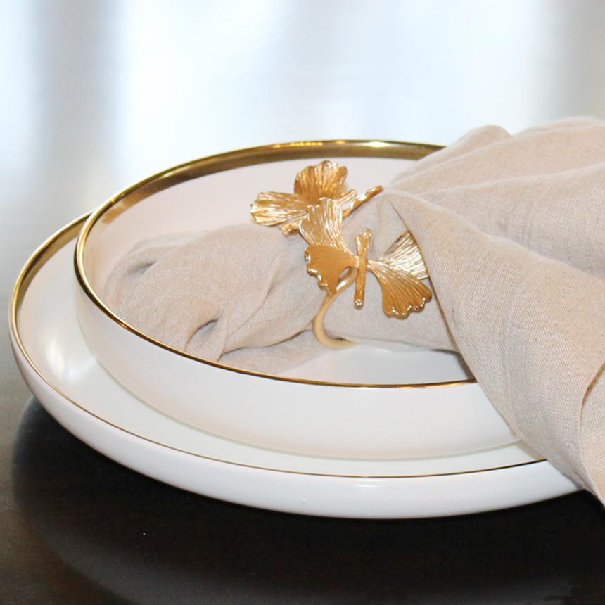 Tag Napkin Ring Set of 4 - Gold Leaves - Main Street Kitchens