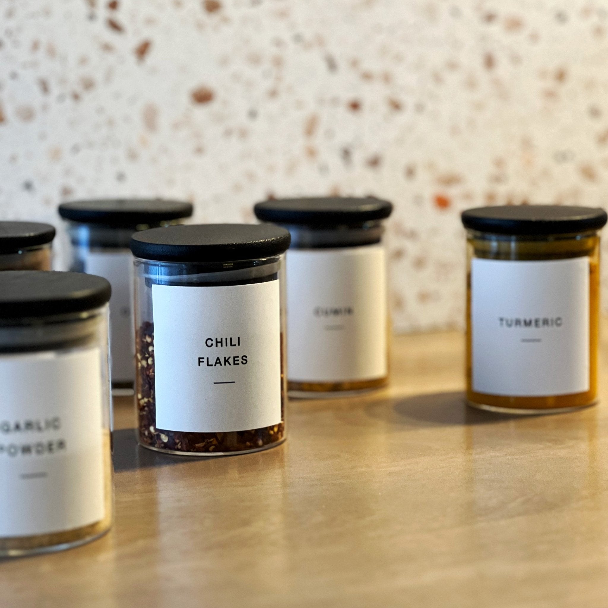 Spice Jars with Black Bamboo Lids - Tea + Linen